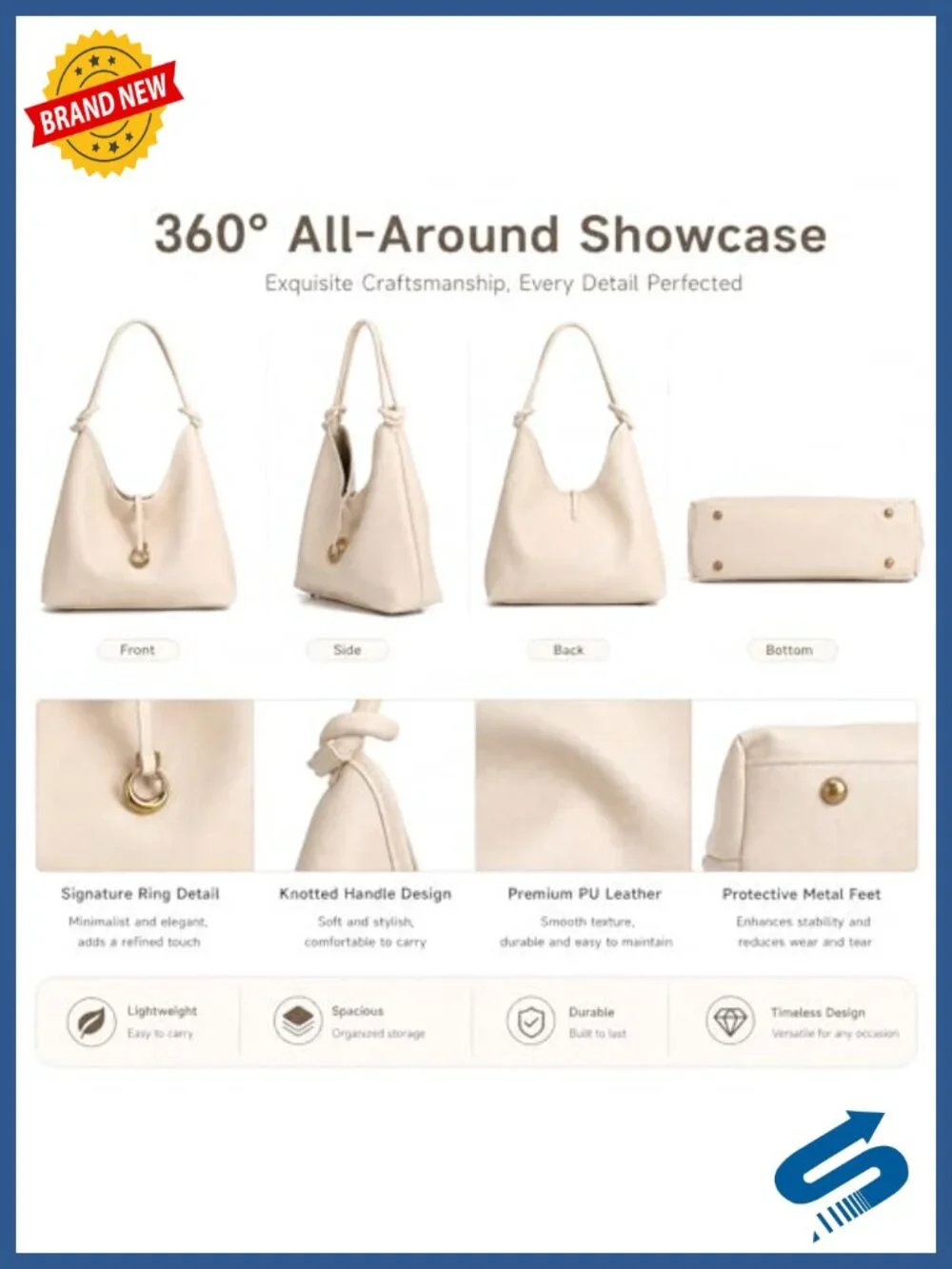 2-in-1 Hobo Tote Set with Detachable Pouch, Vegan PU Leather Shoulder Bag